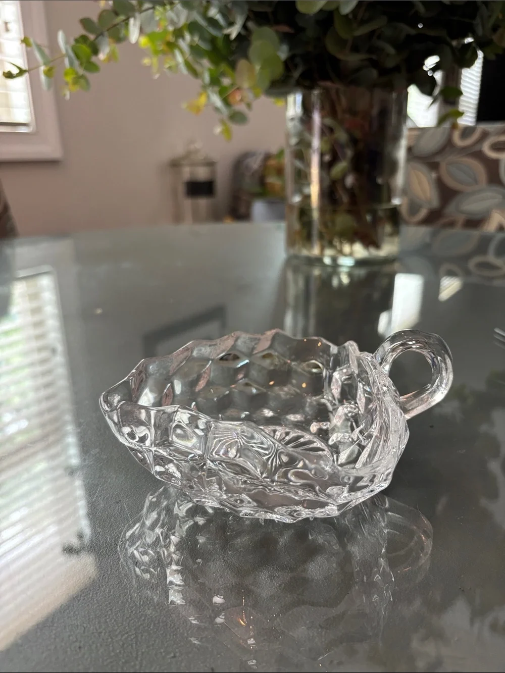 Fostoria Clear Pressed Glass Heart Dish with Handle